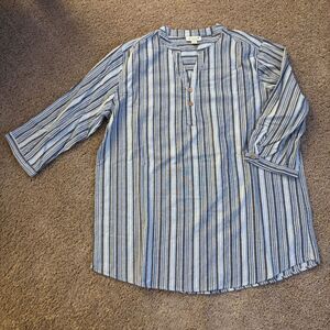 KS Island Tunic Mens XLT Blue Stripe 100% Cotton Beach Island NWOT